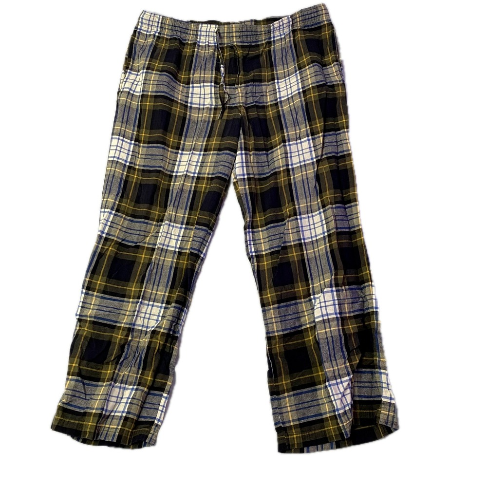 Merona Pajama Pants Mens‎ Medium yellow Blue Plaid Loungewear Sleep
